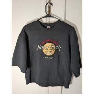 HARD ROCK CAFE CHICAGO Black Crop-Top by Jerzees Sz MED